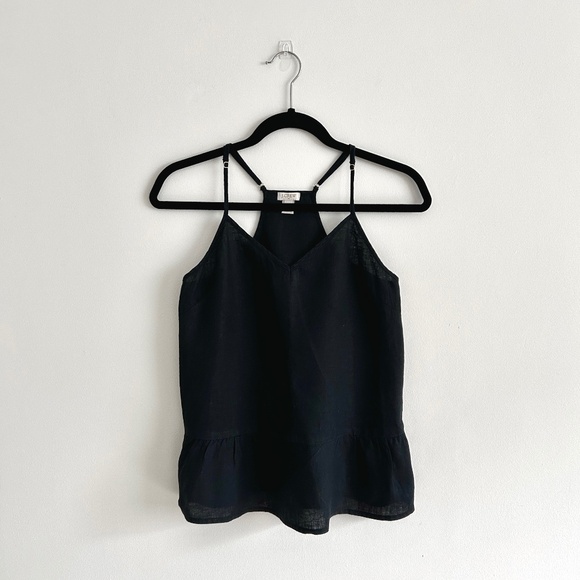 J. Crew Factory Tops - J. Crew Factory Black Linen Tank Top Peplum Spaghetti Straps Racerback Size 0